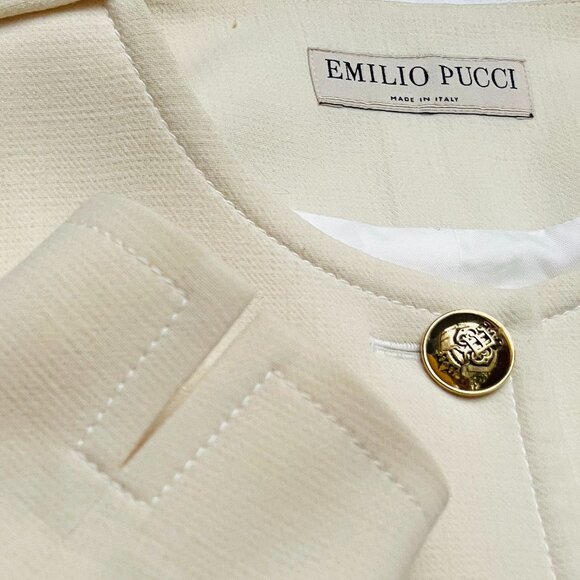 Emilio Pucci Crop Alabaster Silk Wool blend 2 Piec suit - Picture 3 of 17